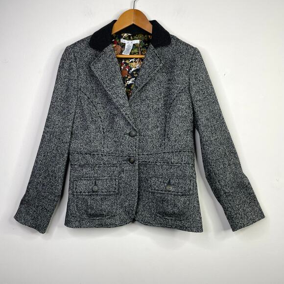 Cabi Wool Tweed Equestrian Fox Hunt Riding Jacket Blazer Black Herringbone 8 629 - Picture 1 of 13